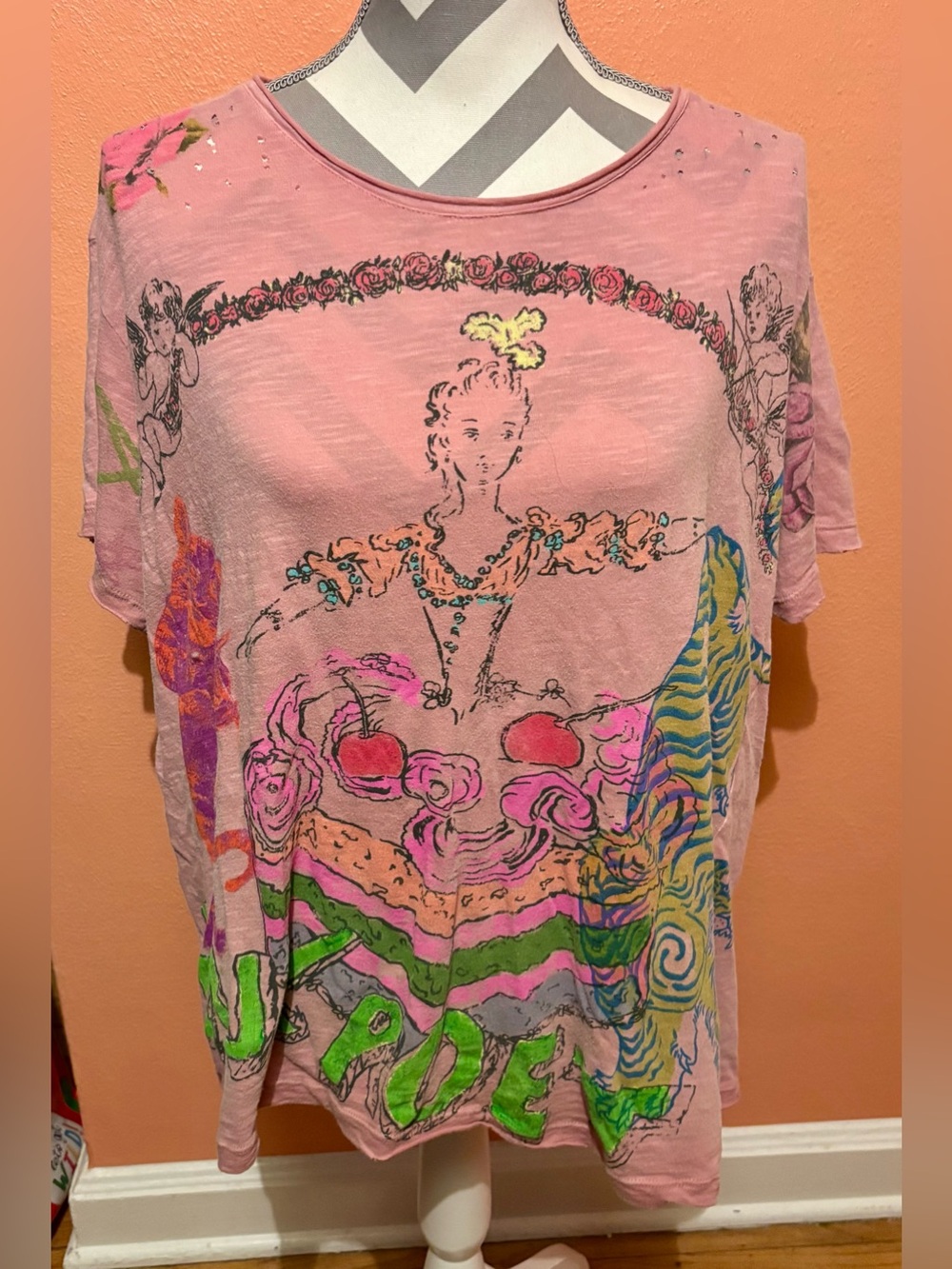Magnolia Pearl Punk Poet Short Sleeve Tee with Multicolor Artistic Print